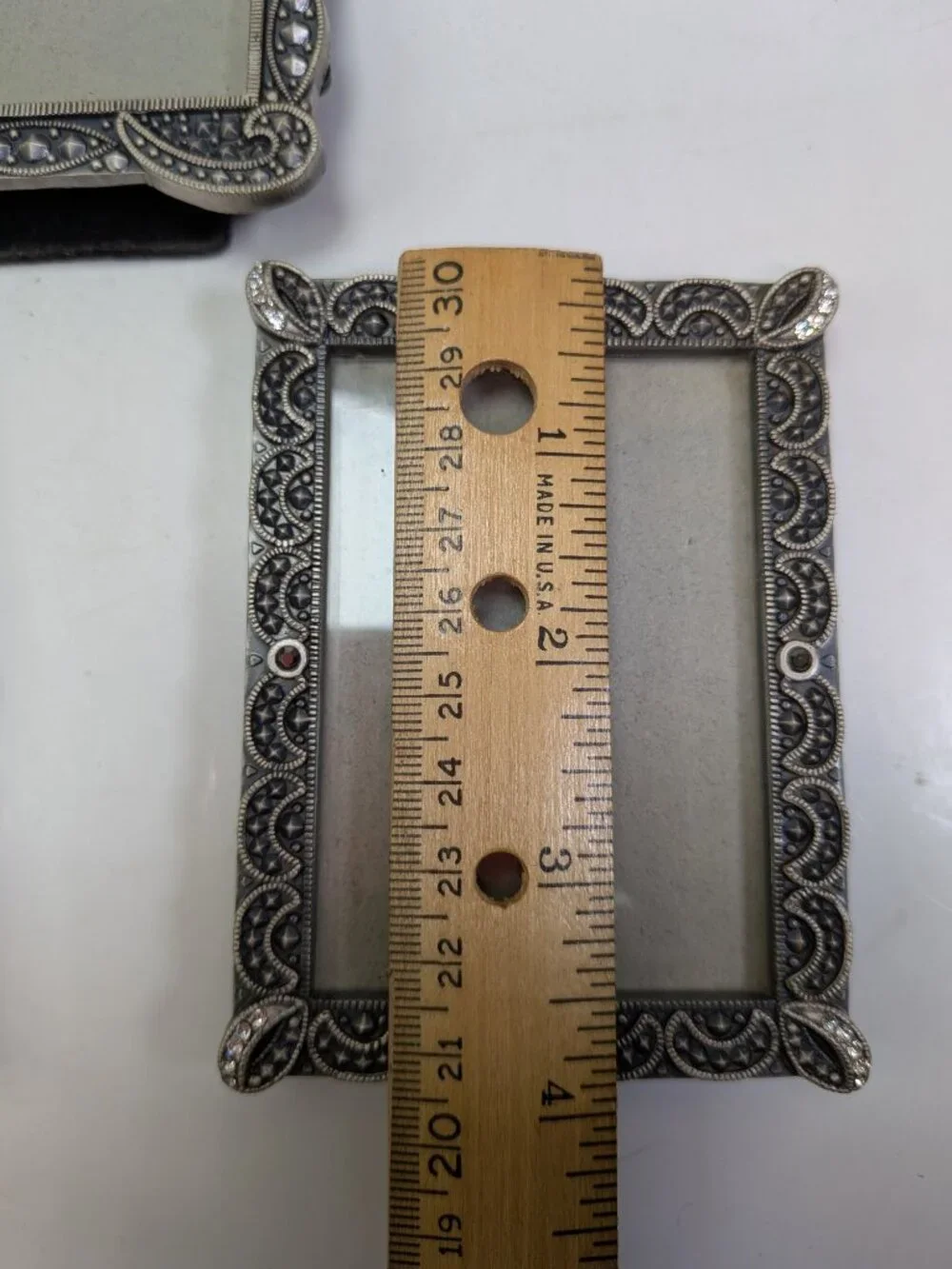 VTG Burnes of Boston Jeweled Mini Picture Frames Trio Pewter Tone Set of 3